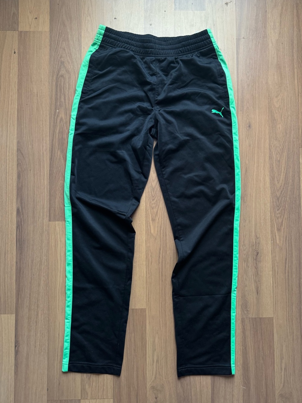 Puma Black Joggers with Neon Green Side Stripes